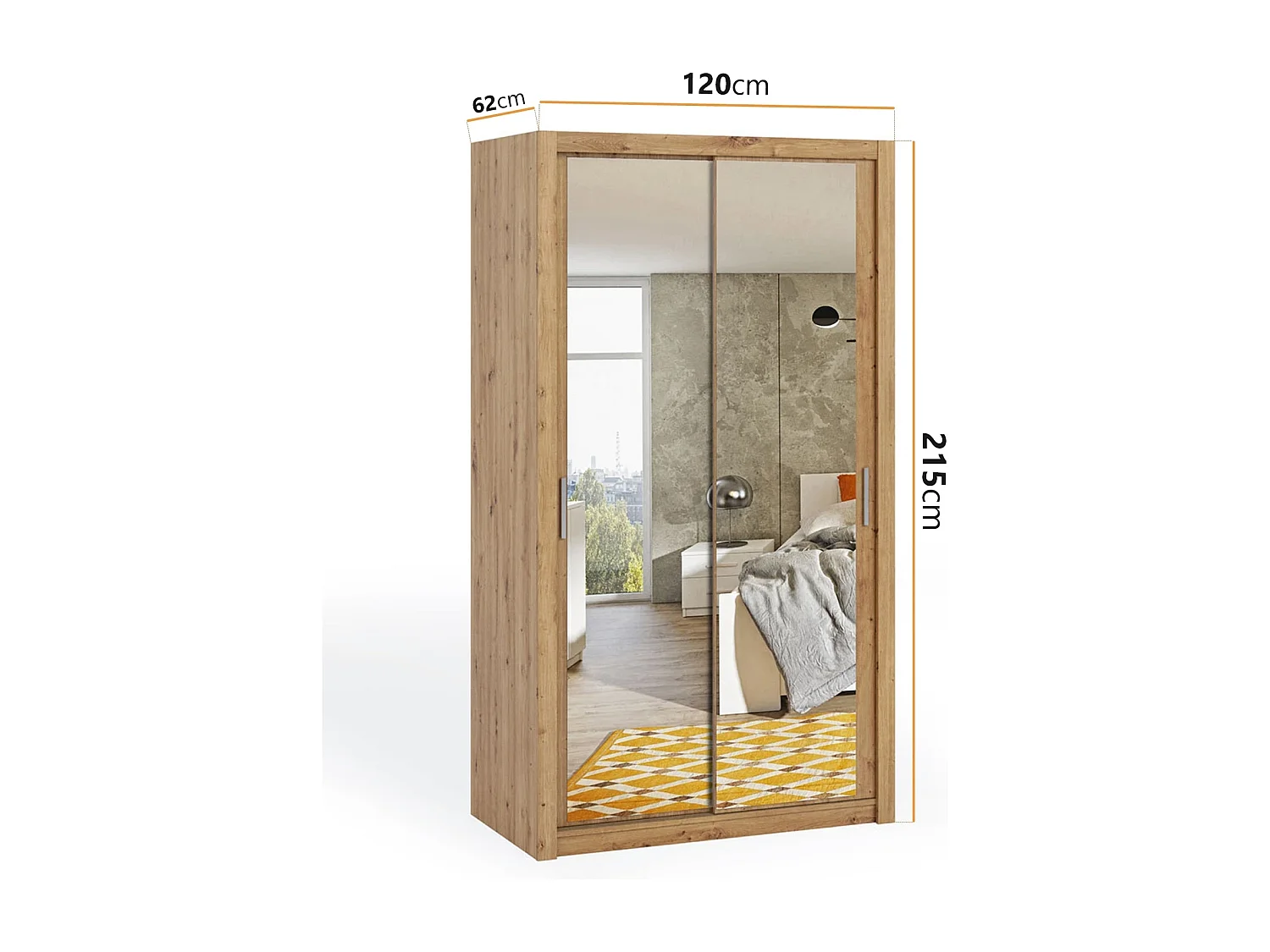 Armoire coulissante avec miroir Tamiza 120 cm - Chêne Artisan