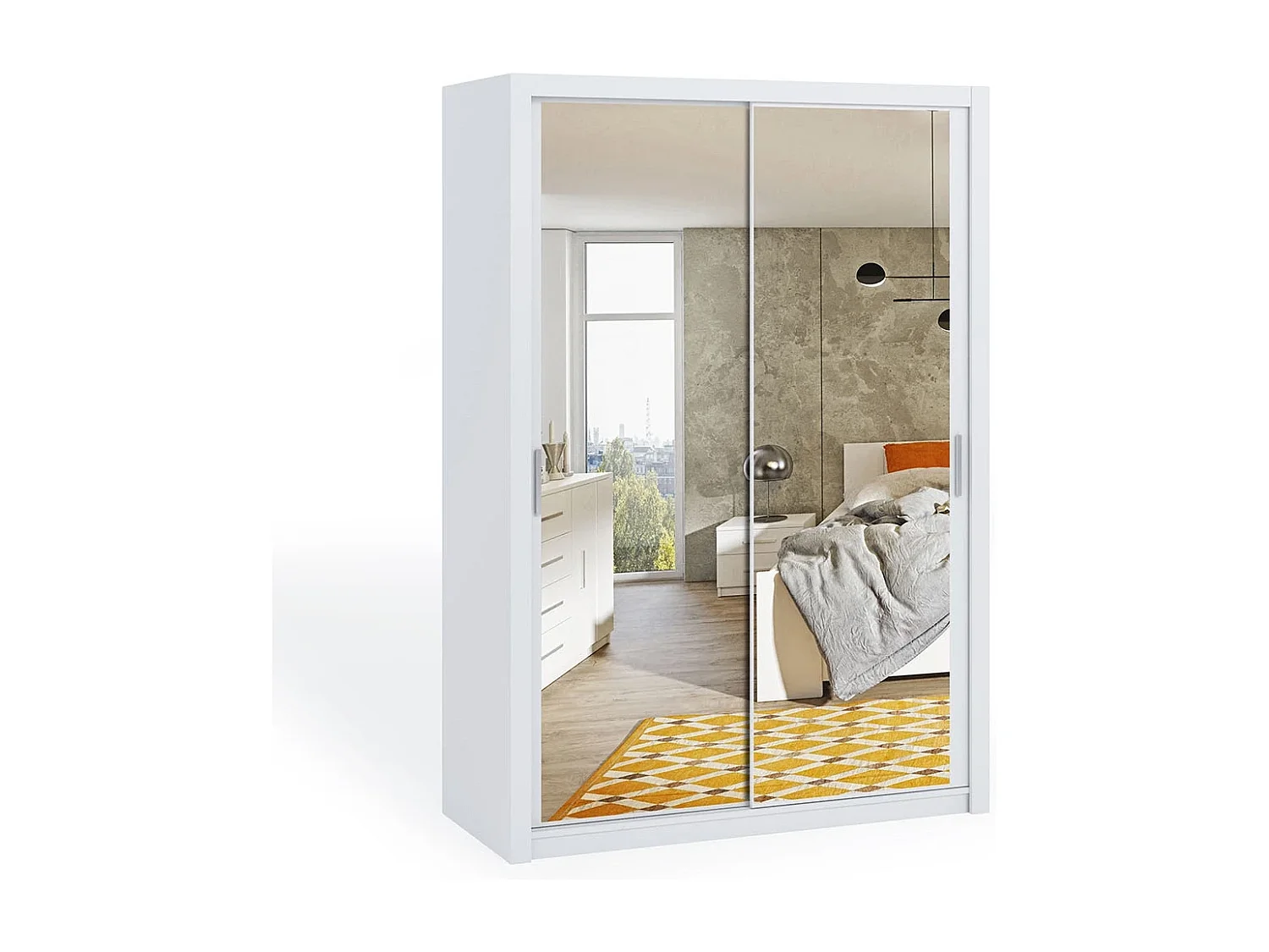 Armoire coulissante avec miroir Tamiza 150 cm - Blanc
