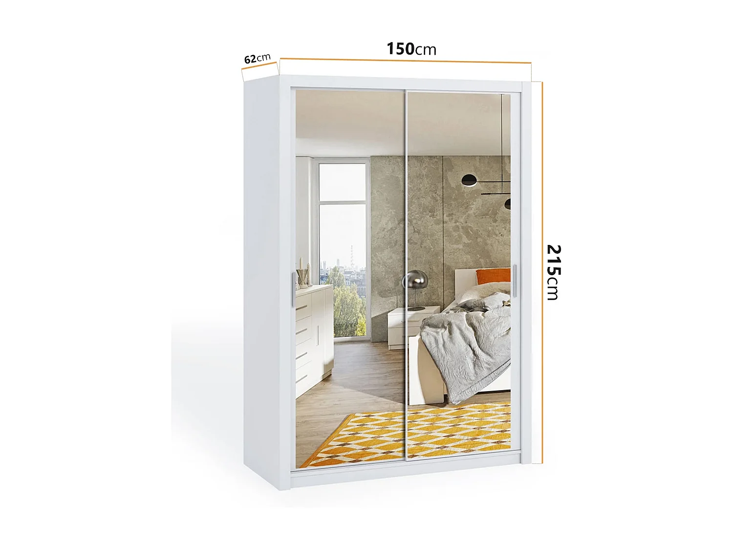Armoire coulissante avec miroir Tamiza 150 cm - Blanc