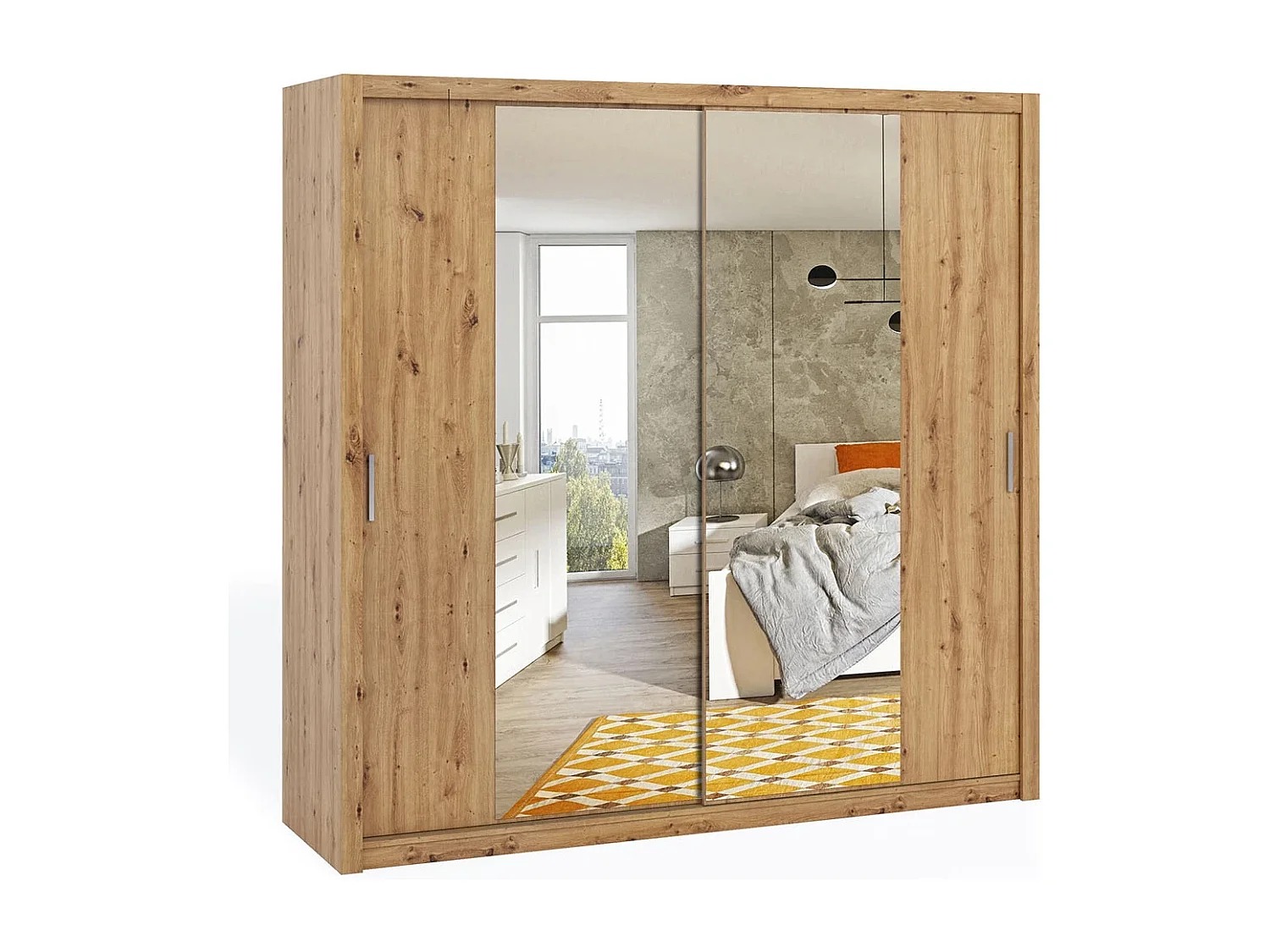 Armoire coulissante avec miroir Tamiza 220 cm - Chêne Artisan