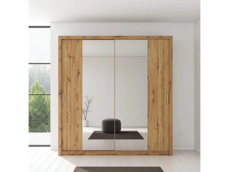 Armoire coulissante avec miroir Tamiza 220 cm - Chêne Artisan