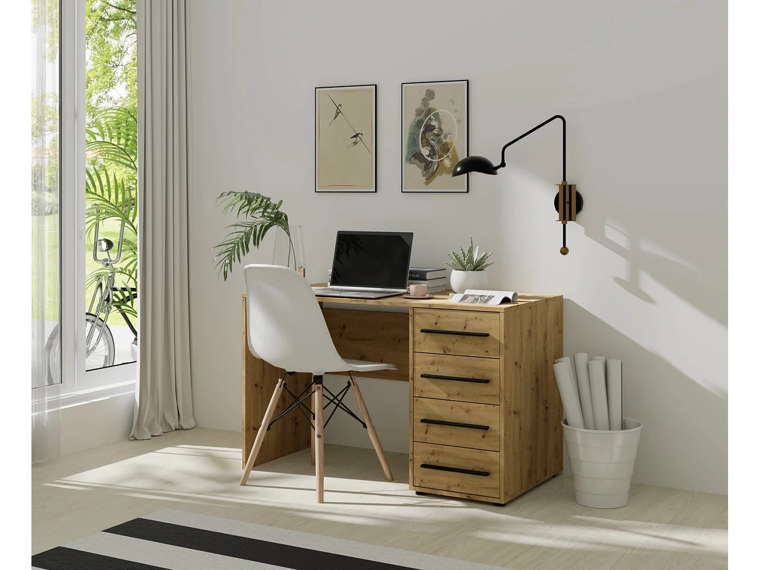 Bureau Modena 120 cm - Artisan Eiken (4 lades)