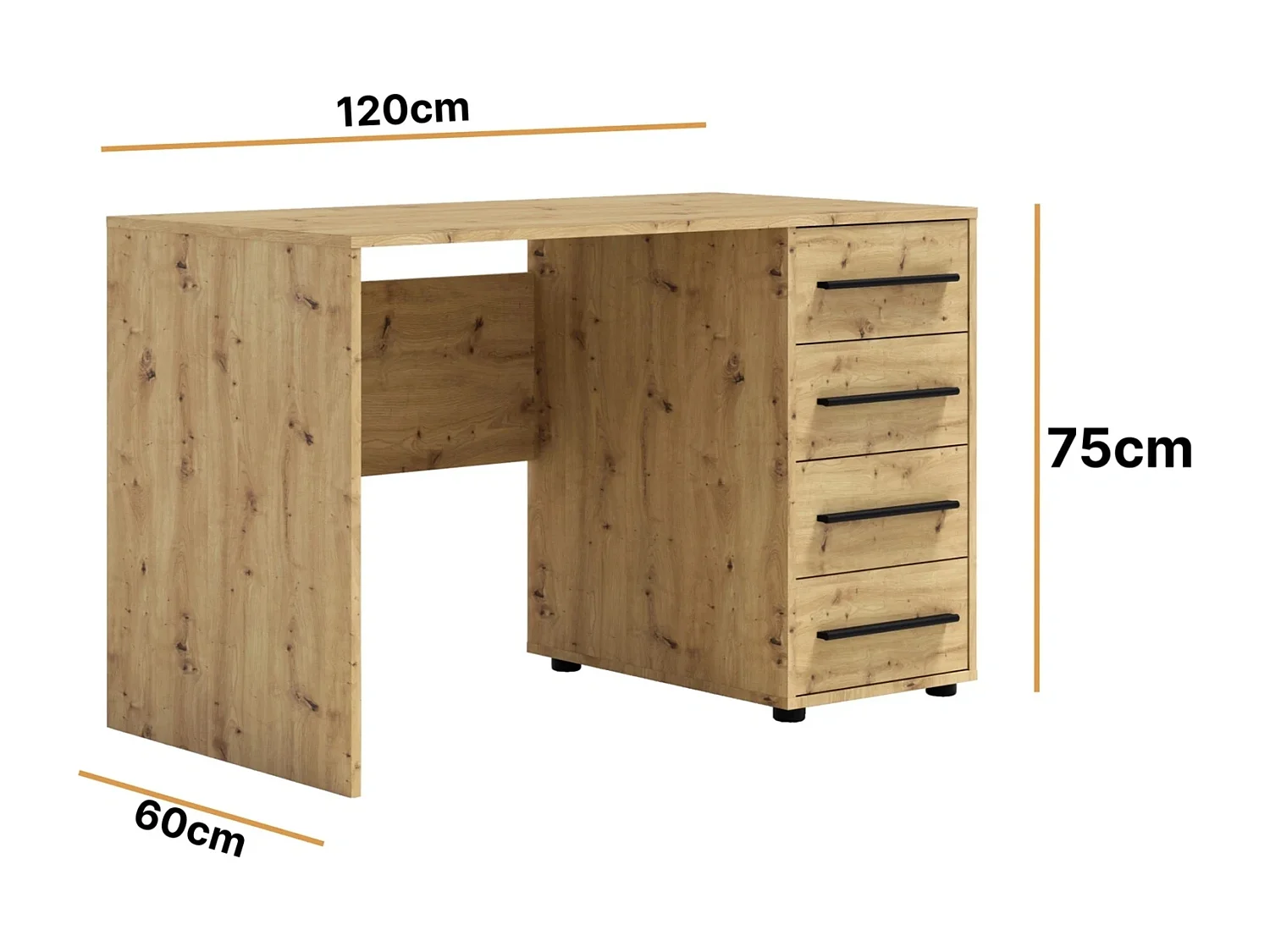 Bureau Modena 120 cm - Artisan Eiken (4 lades)