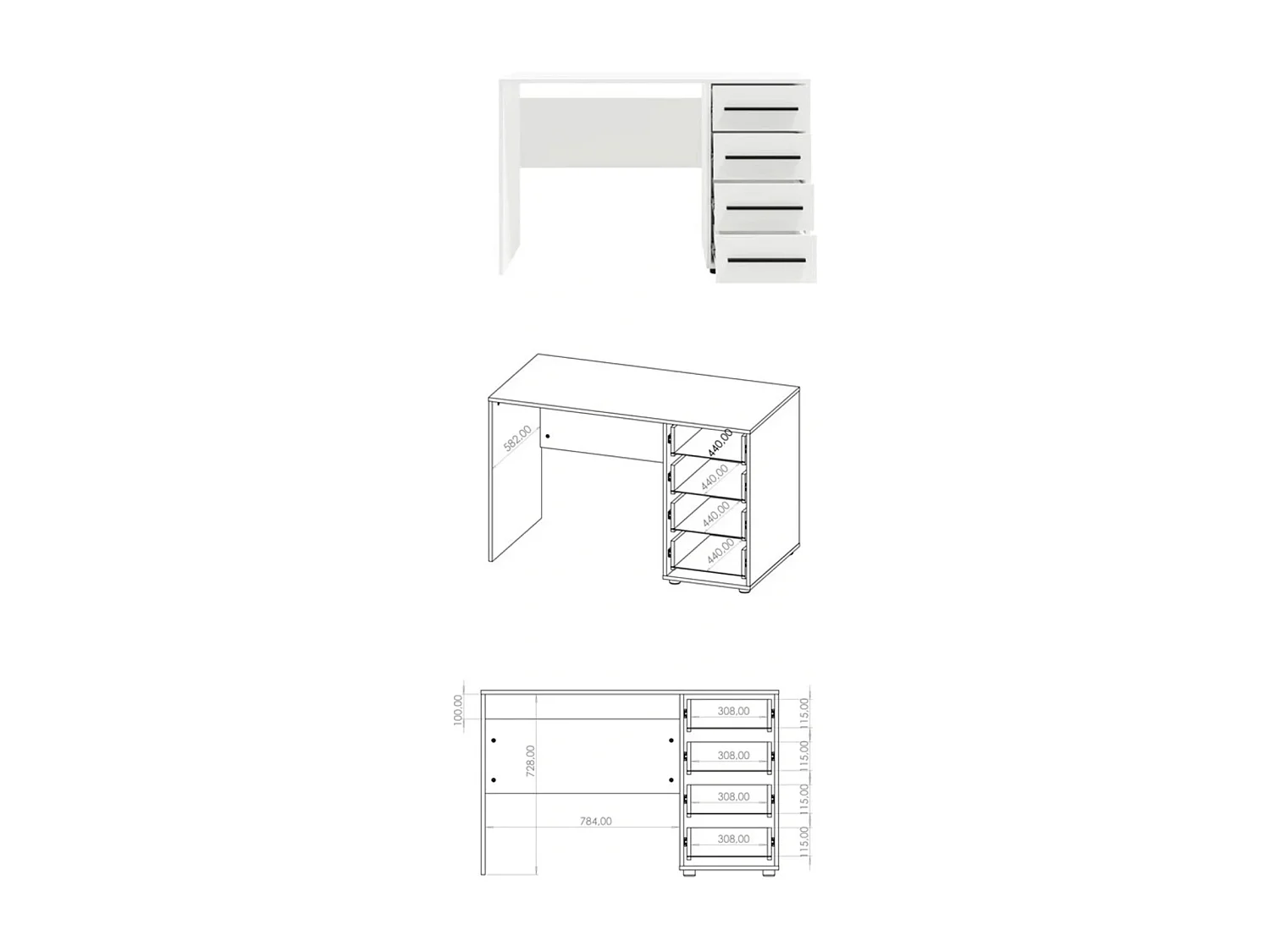 Bureau Modena 120 cm - Artisan Eiken (4 lades)
