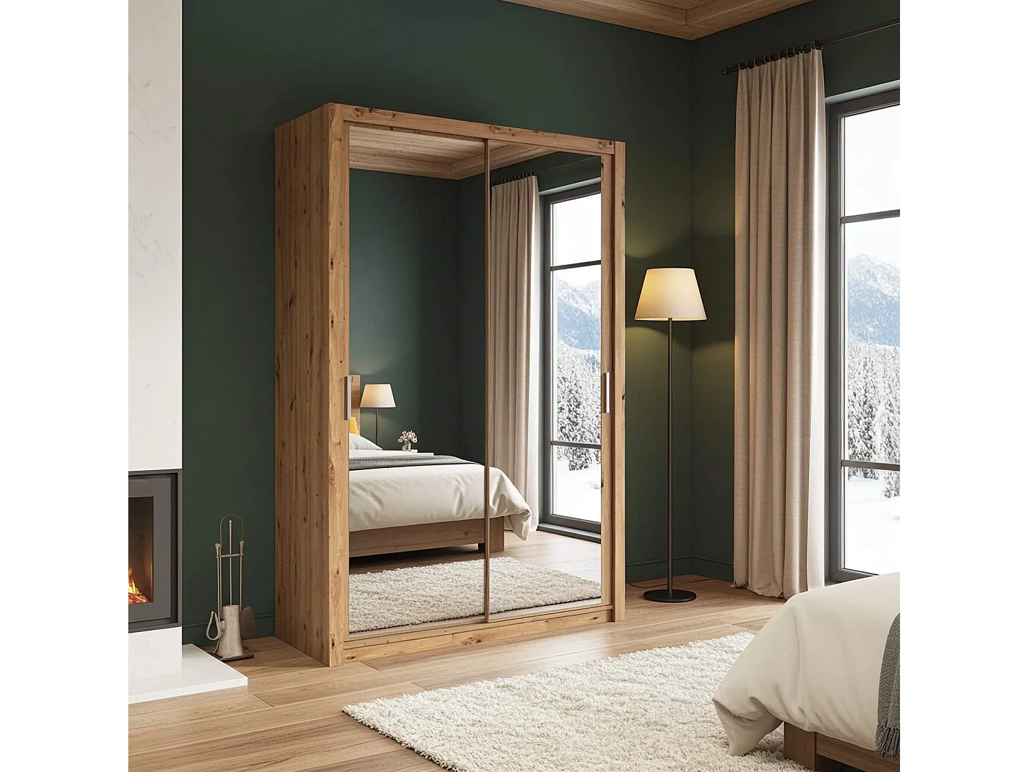 Armoire coulissante avec miroir Tamiza 150 cm - Chêne Artisan