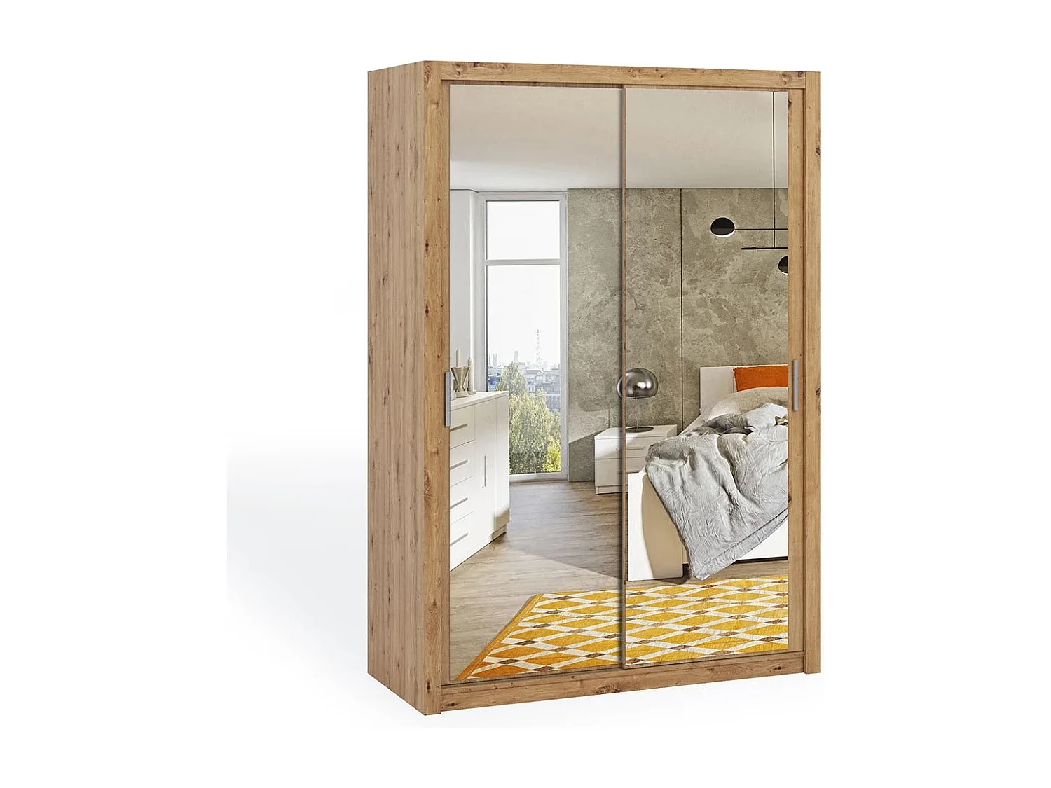 Armoire coulissante avec miroir Tamiza 150 cm - Chêne Artisan