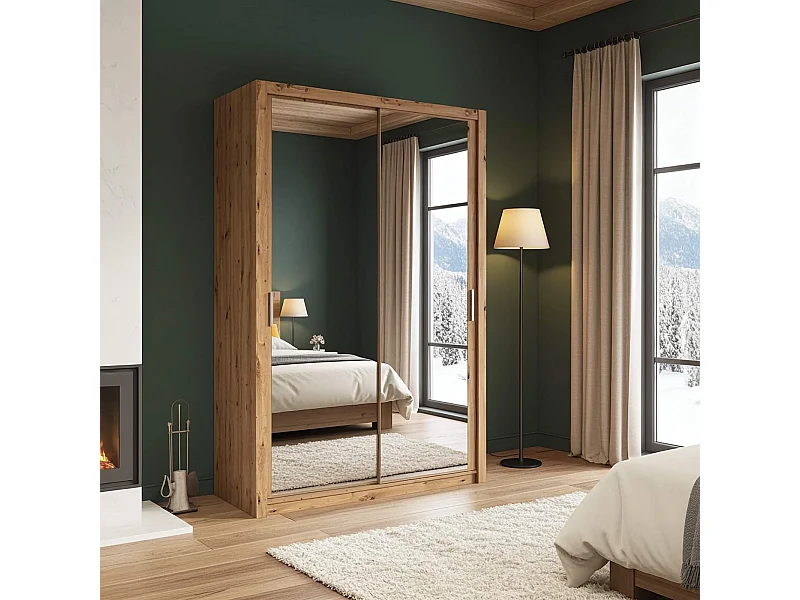 Armoire coulissante avec miroir Tamiza 150 cm - Chêne Artisan