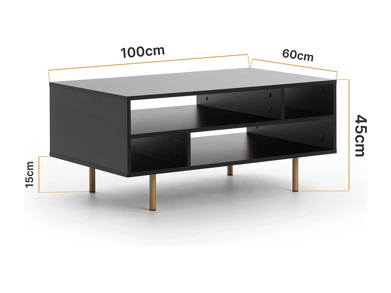 Table basse 100 cm Nubia - Noir et Pieds Dorés