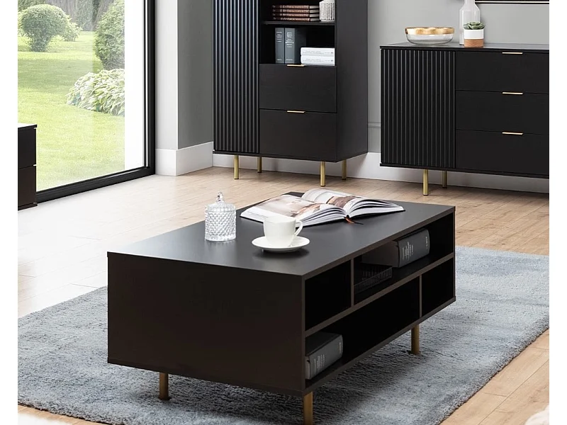 Table basse 100 cm Nubia - Noir et Pieds Dorés