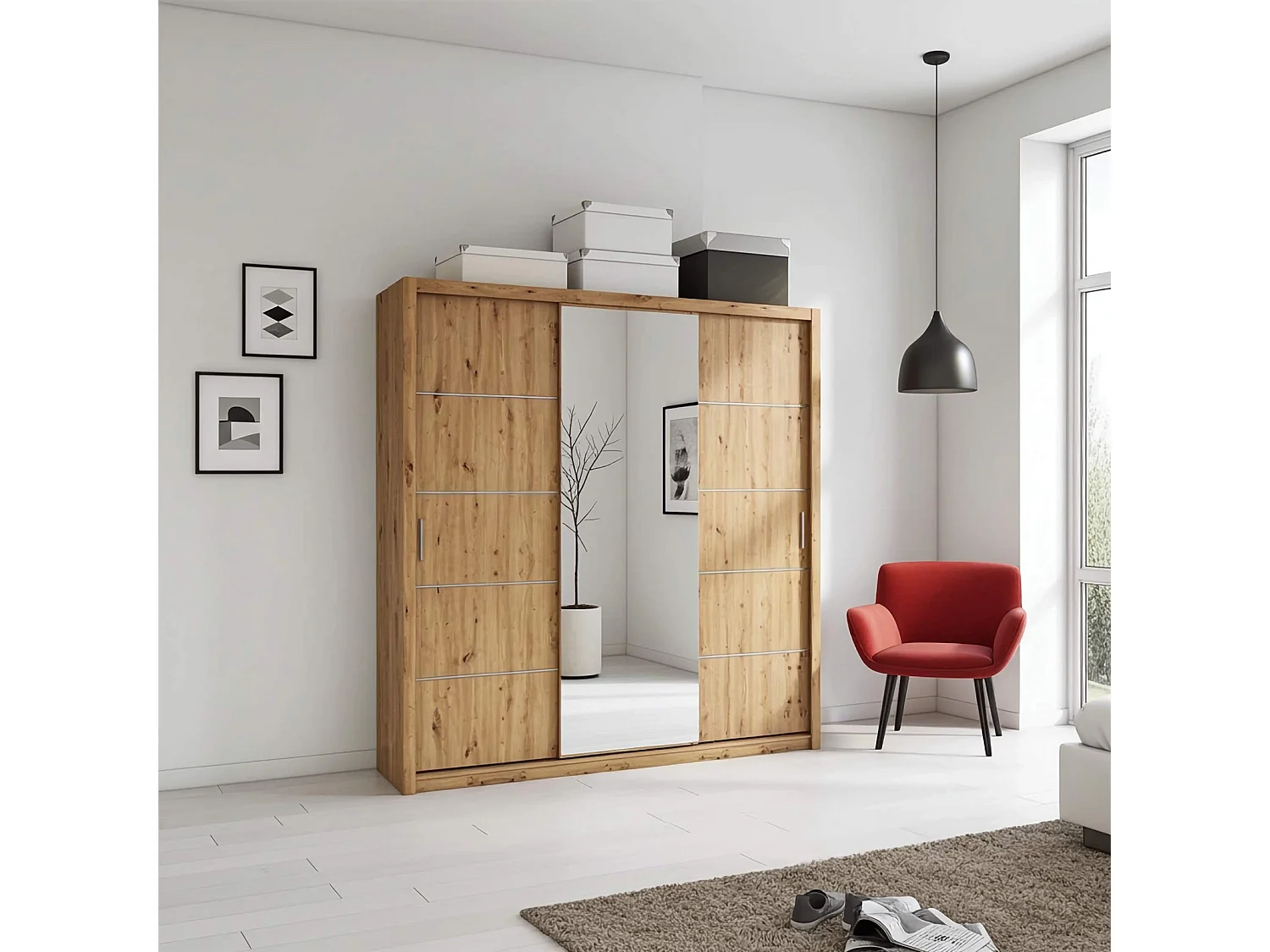 Kledingkast 250 cm Tamiza - Artisan Eiken met spiegel en lades