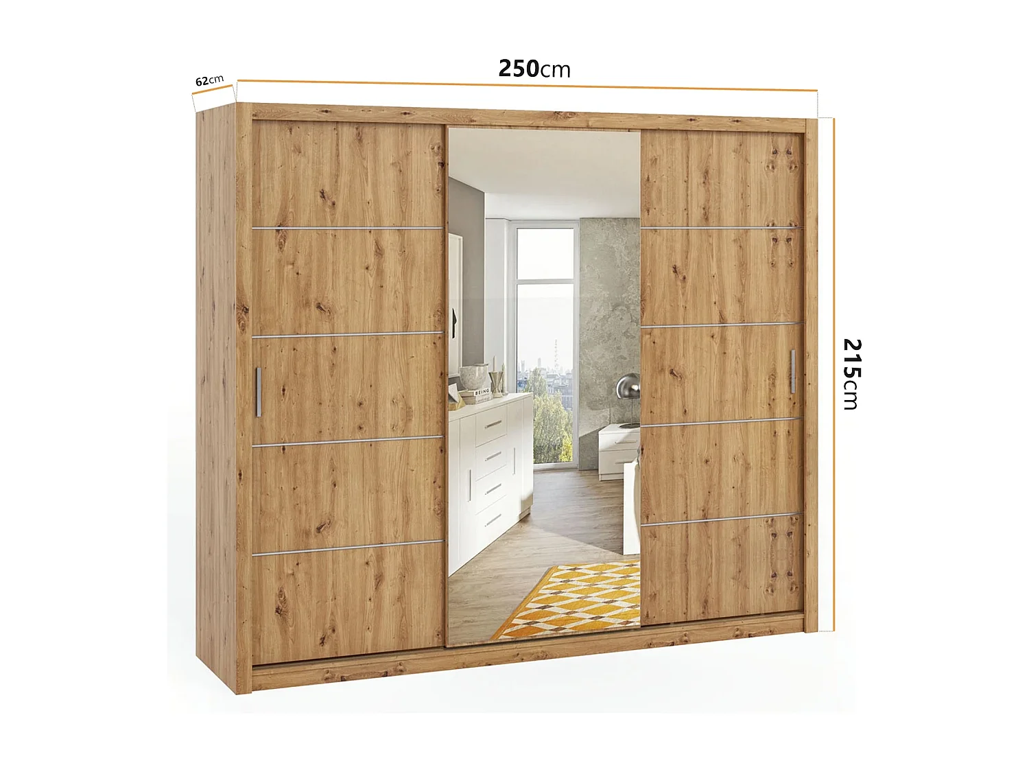 Kledingkast 250 cm Tamiza - Artisan Eiken met spiegel en lades