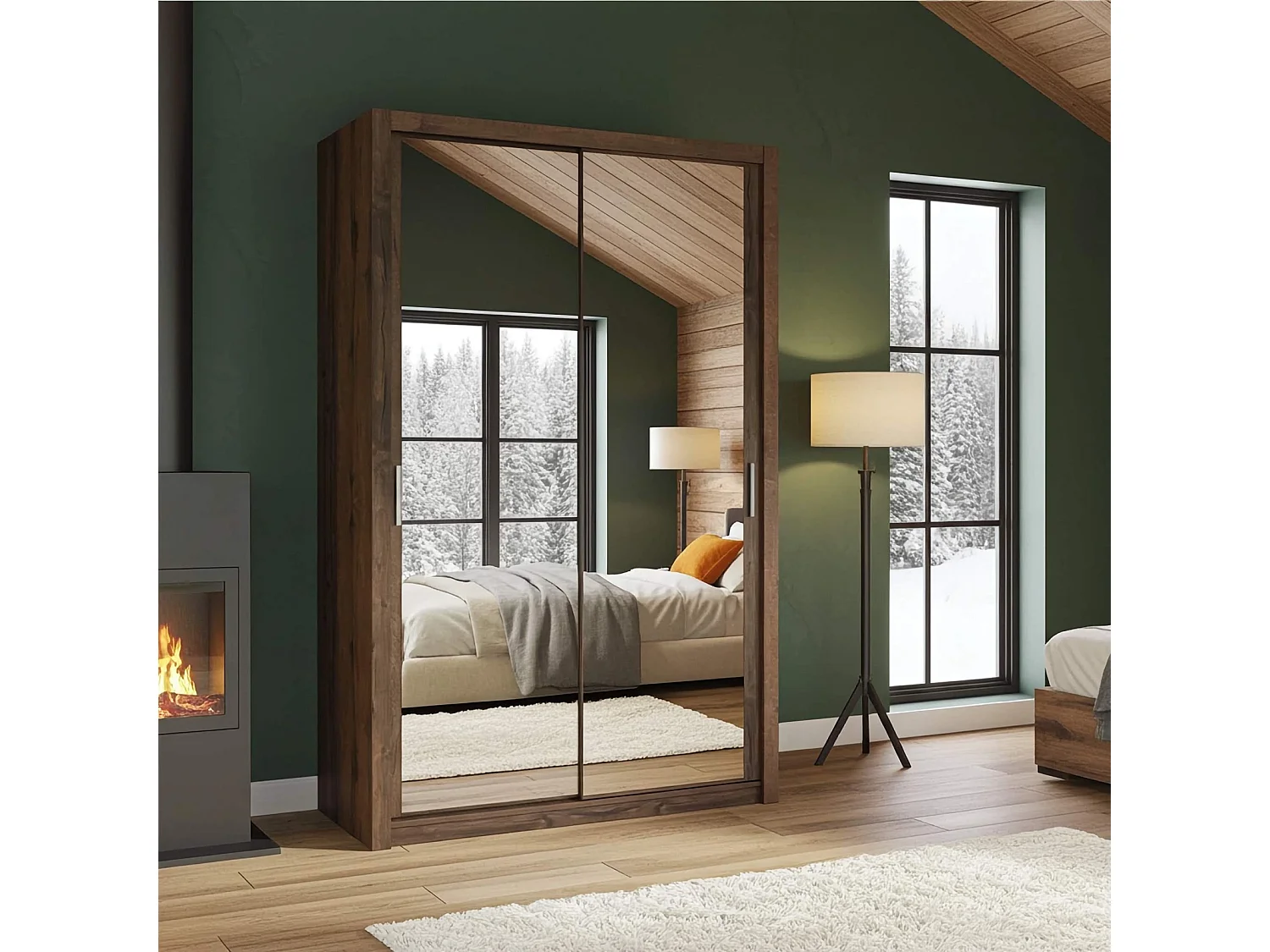 Schuifdeurkast met spiegel Tamiza 150 cm - Monastery Eiken