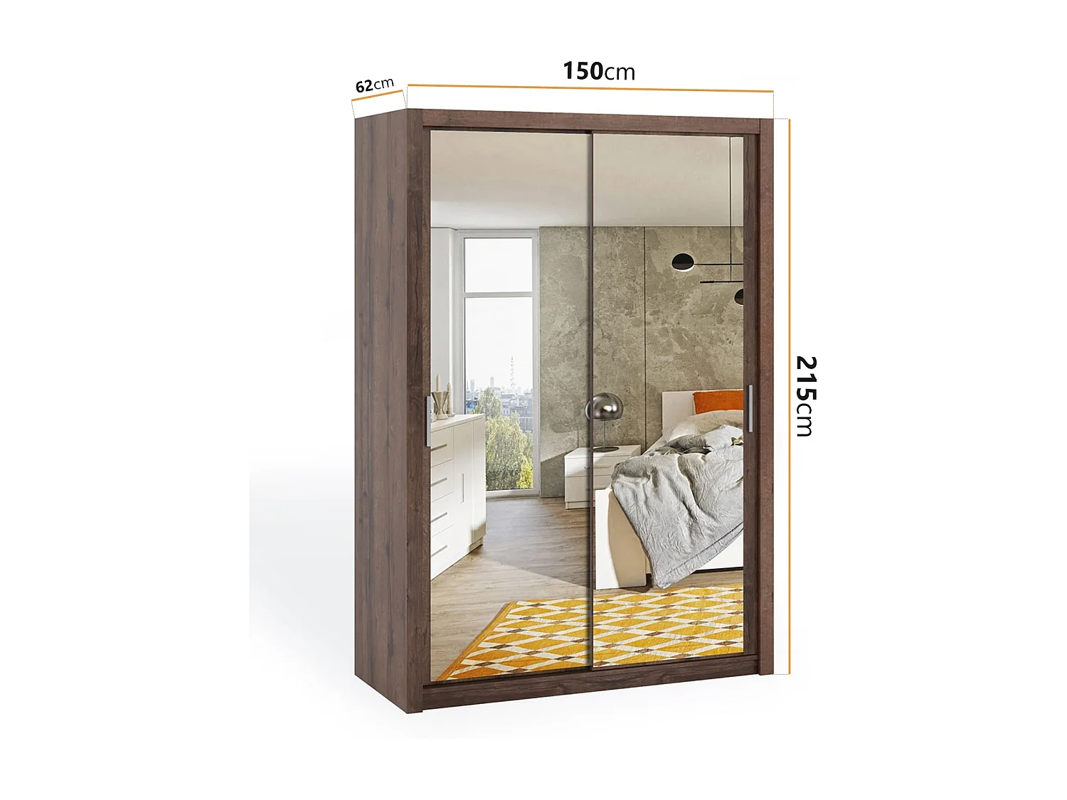 Schuifdeurkast met spiegel Tamiza 150 cm - Monastery Eiken