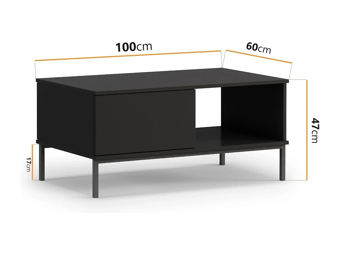 Table basse 100 cm Dallas - Noir Mat
