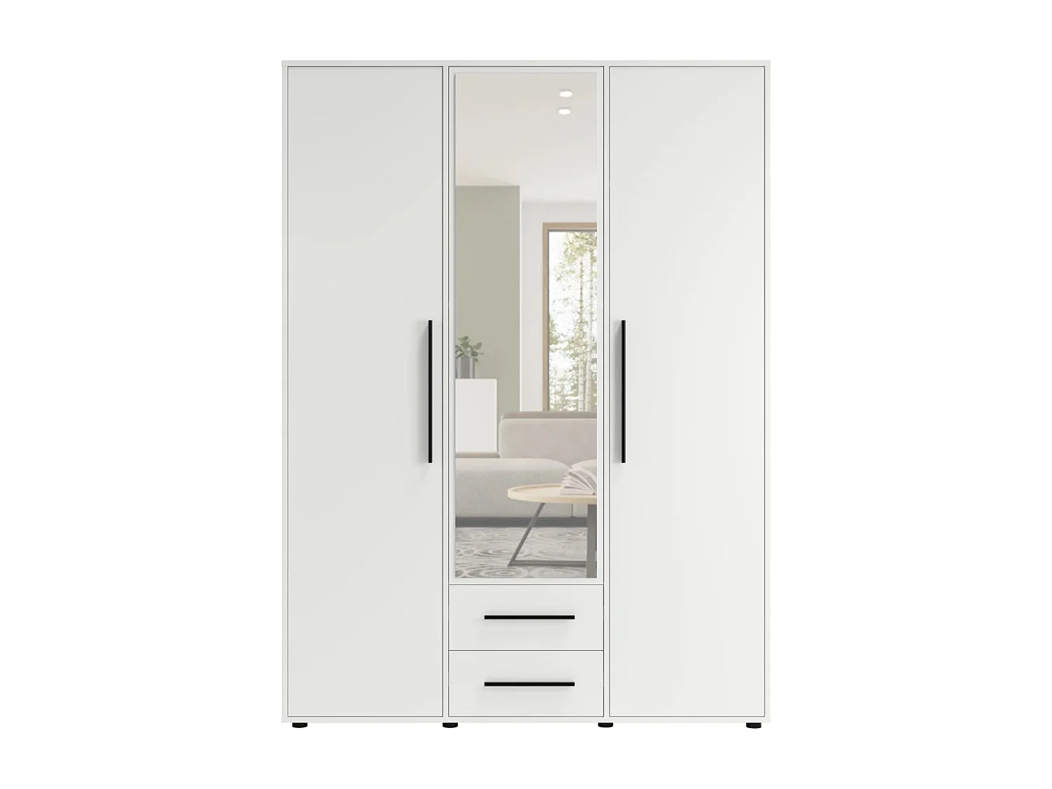 Armoire dressing Modena 150 cm - Blanc Mat avec miroir et tiroirs