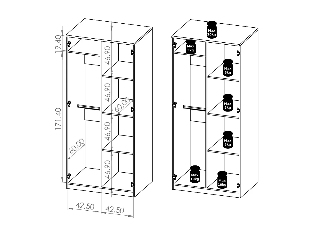 Armoire 2 portes Tamiza 90 cm - Blanc (Penderie et étagères)