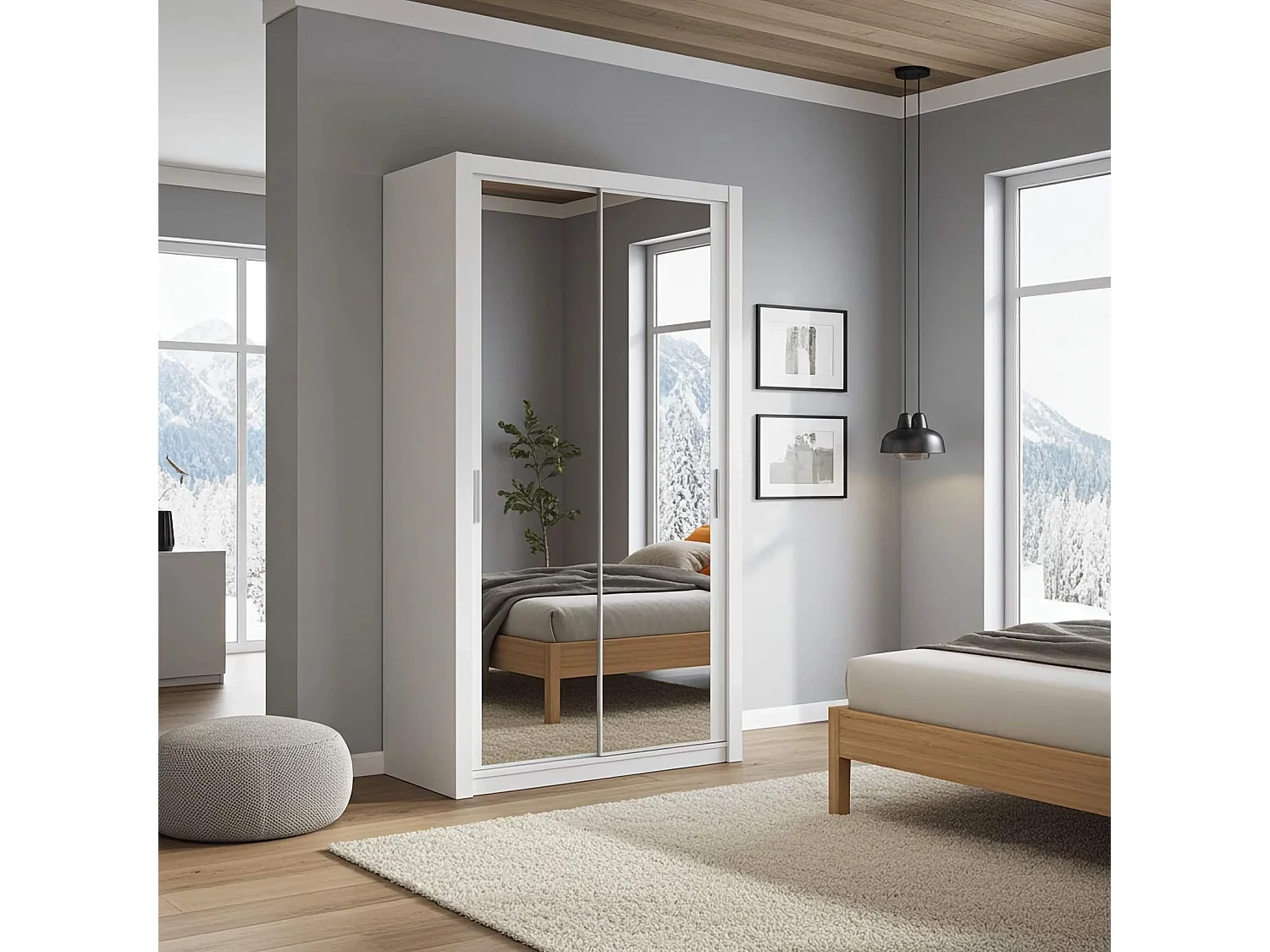 Armoire coulissante avec miroir Tamiza 120 cm - Blanc