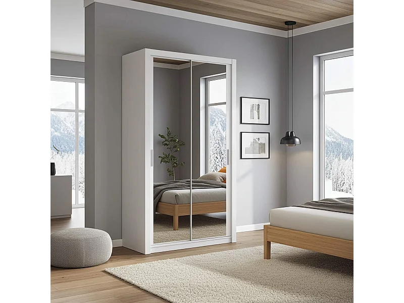 Armoire coulissante avec miroir Tamiza 120 cm - Blanc
