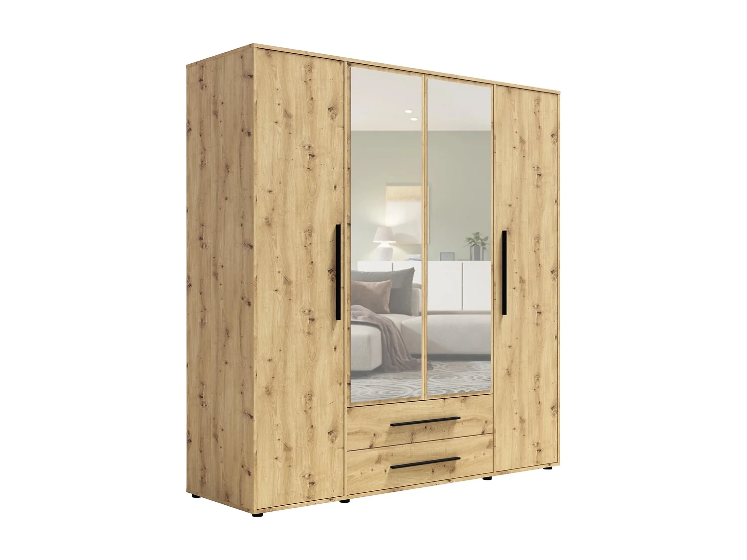 Armoire dressing Modena 200 cm - Chêne Artisan avec miroir et tiroirs