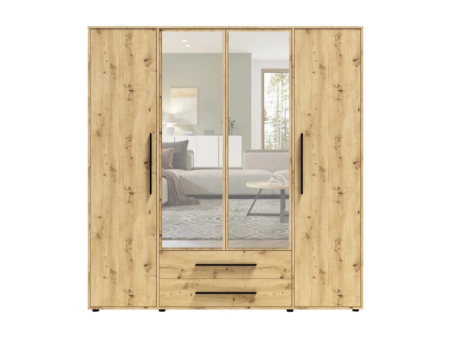 Armoire dressing Modena 200 cm - Chêne Artisan avec miroir et tiroirs