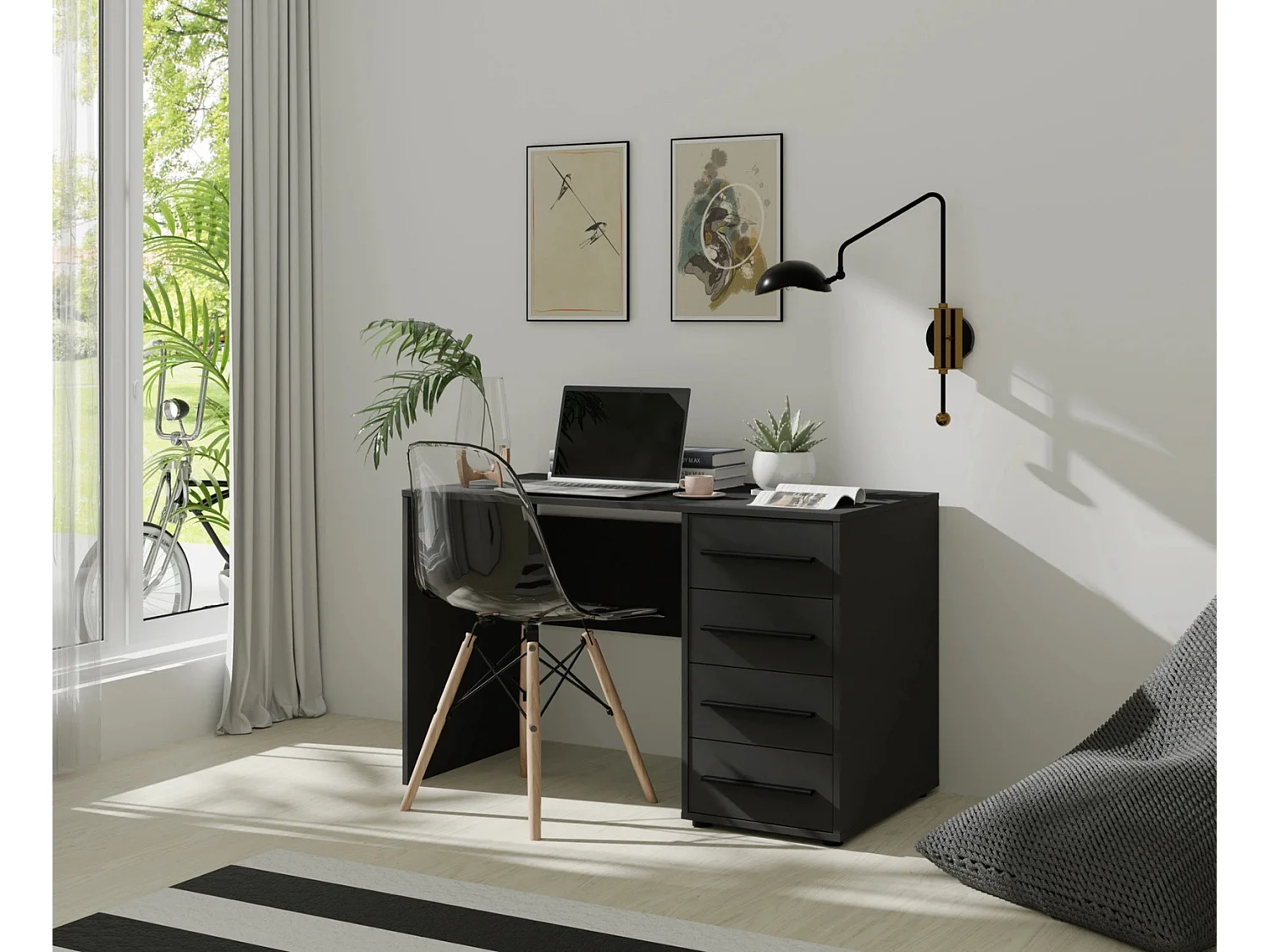 Bureau Modena 120 cm - Mat Zwart (4 lades)