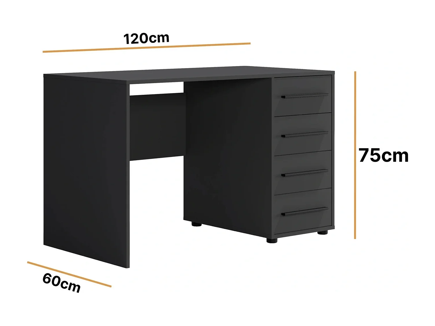 Bureau Modena 120 cm - Mat Zwart (4 lades)