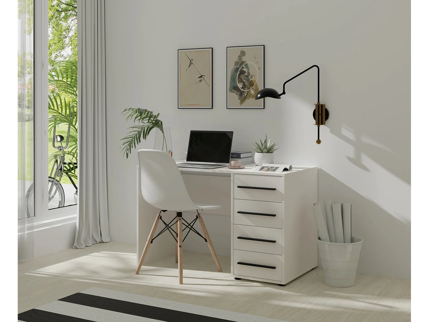 Bureau Modena 120 cm - Mat Wit (4 lades)