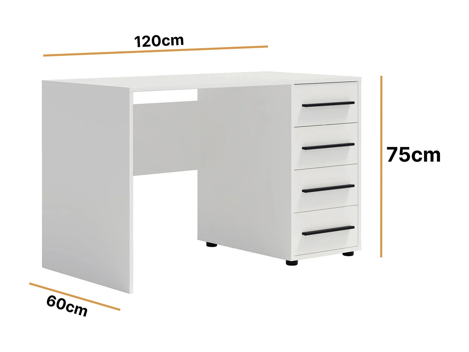 Bureau Modena 120 cm - Mat Wit (4 lades)