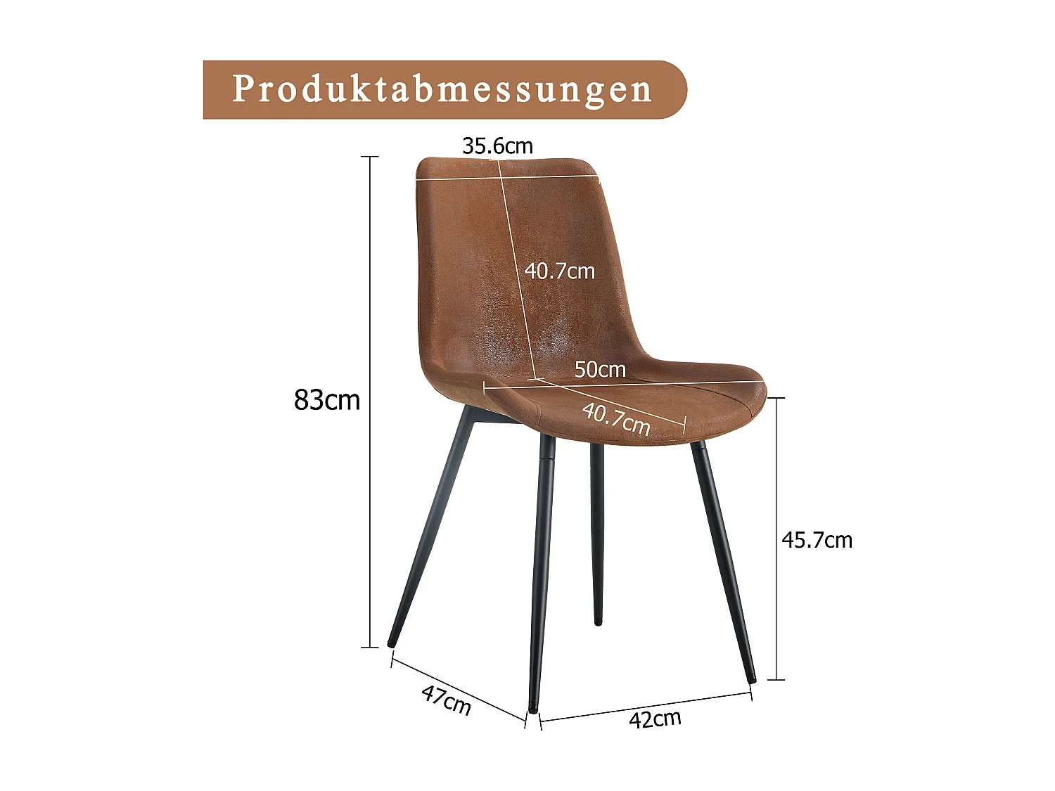 Lot de 4 chaises en tissu technique marron - Dossier élargis et pieds en métal