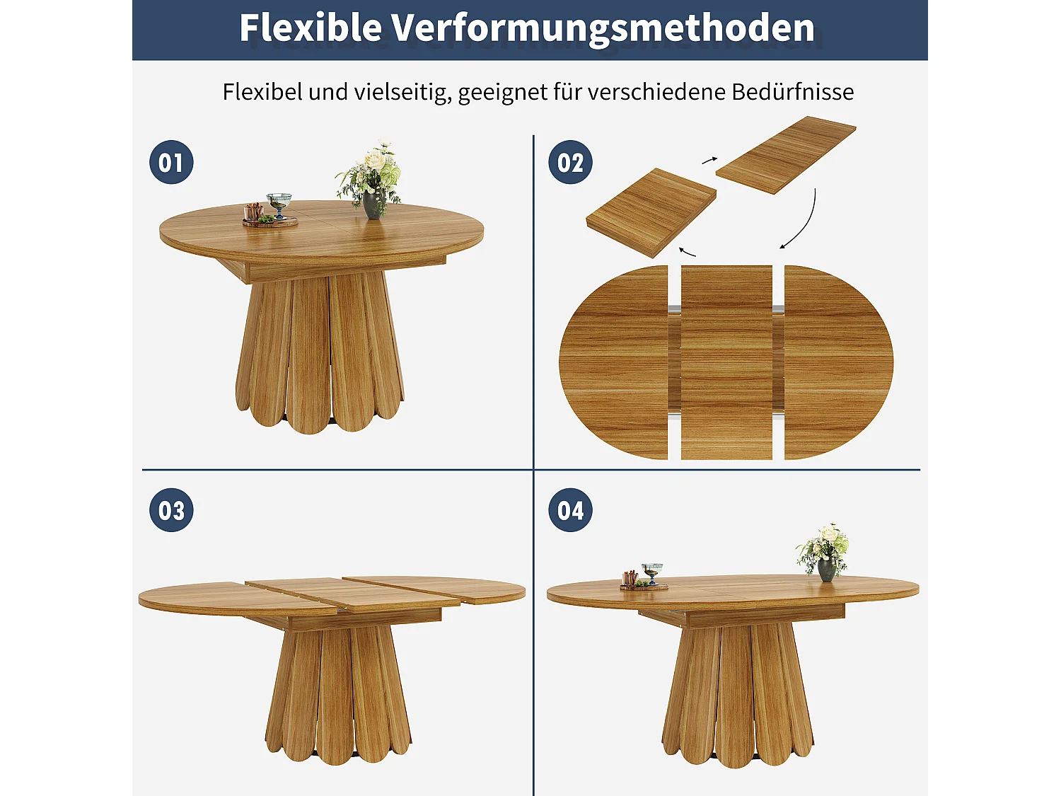 Table extensible 118-158 x118 cm pour 6 personne - Marron