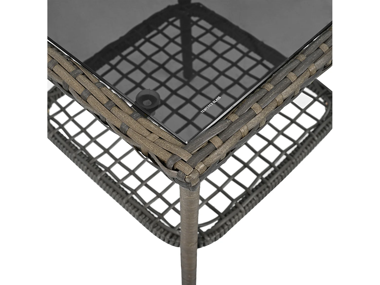 Ensemble de balcon 3 pièces en rotin - Coussins gris