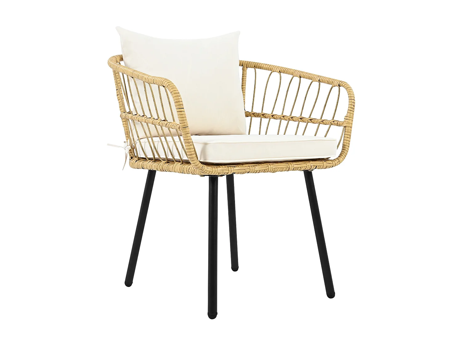 Ensemble table et chaises de jardin 5 pièces - Rotin naturel et métal