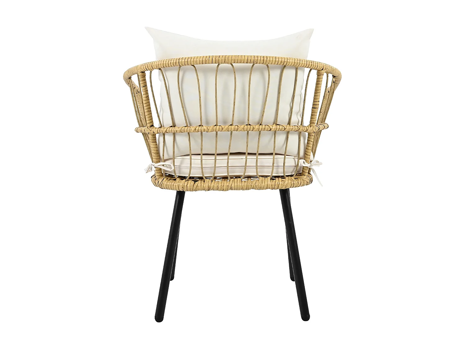 Ensemble table et chaises de jardin 5 pièces - Rotin naturel et métal