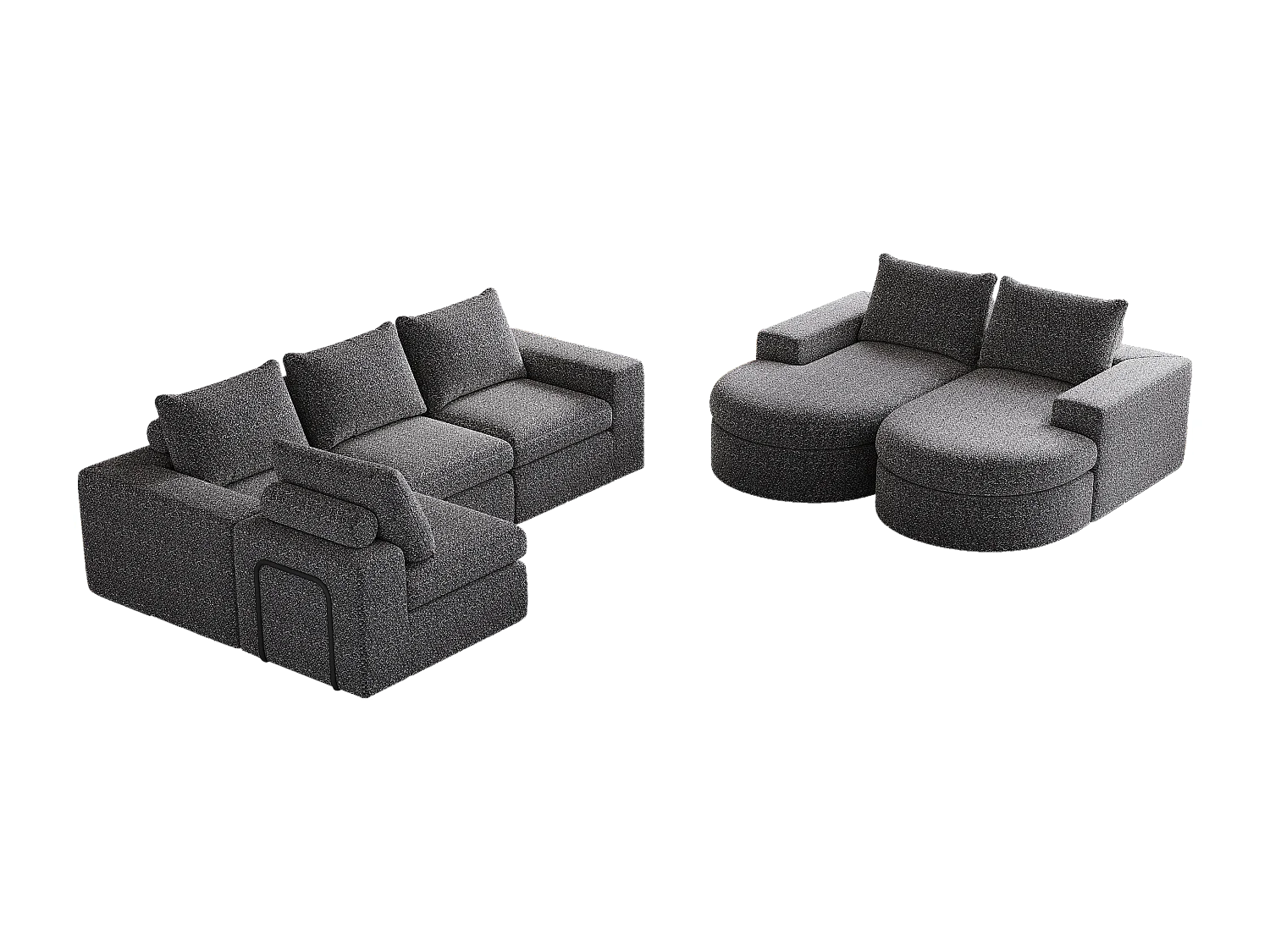 Canapé d'angle 6 places modulable avec méridienne - Tissu chenille gris - Sans montage