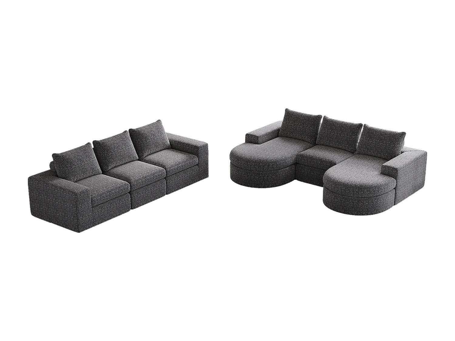 Canapé d'angle 6 places modulable avec méridienne - Tissu chenille gris - Sans montage