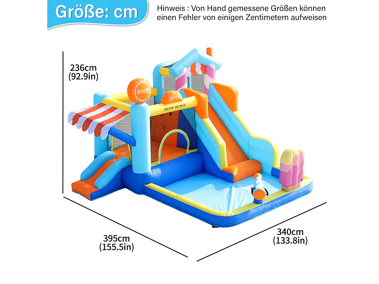 Château gonflable enfant parc aquatique avec souffleur 450 W - Tissu Oxford bleu