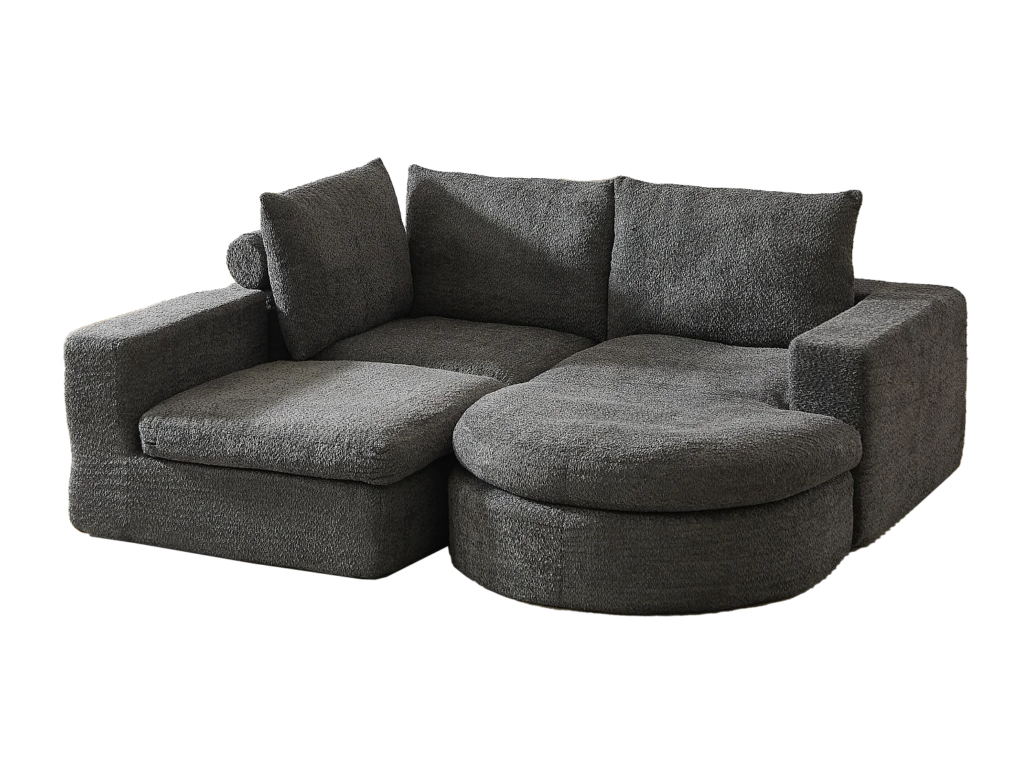 Canapé d'angle 3 places avec méridienne et 3 coussins - Tissu chenille gris