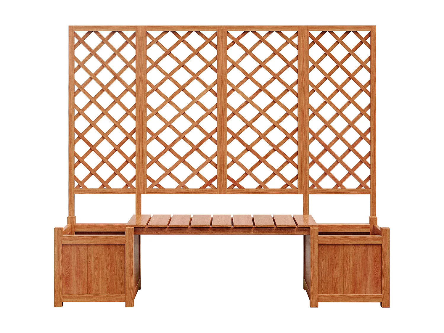 Jardinière à poser avec treillis et assise en bois - Bac à plantes en couleur bois