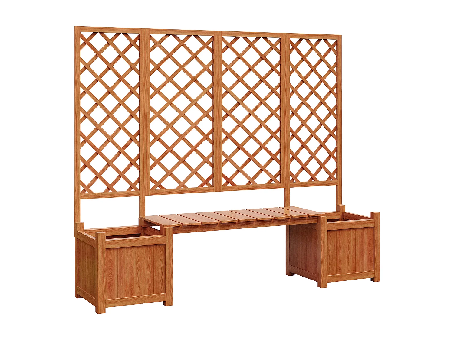 Jardinière à poser avec treillis et assise en bois - Bac à plantes en couleur bois