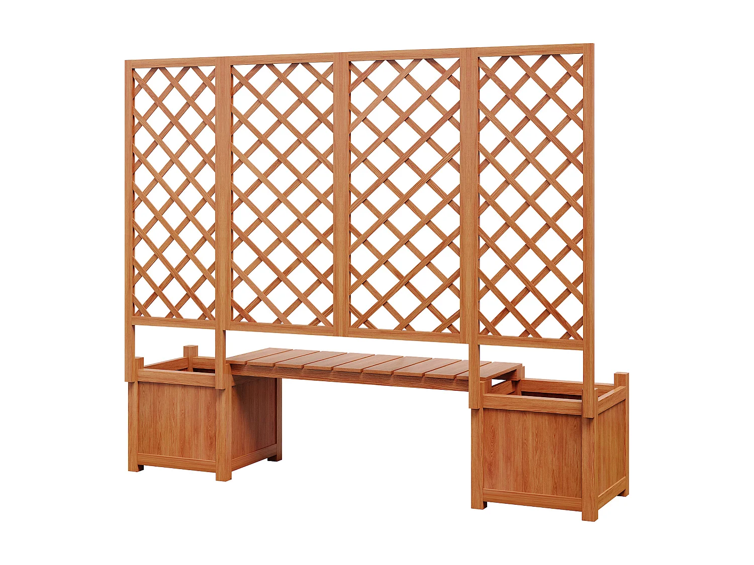 Jardinière à poser avec treillis et assise en bois - Bac à plantes en couleur bois