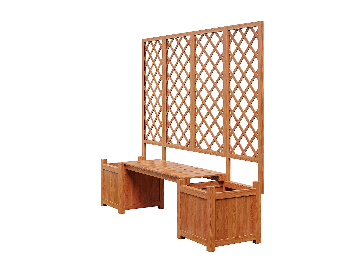 Jardinière à poser avec treillis et assise en bois - Bac à plantes en couleur bois