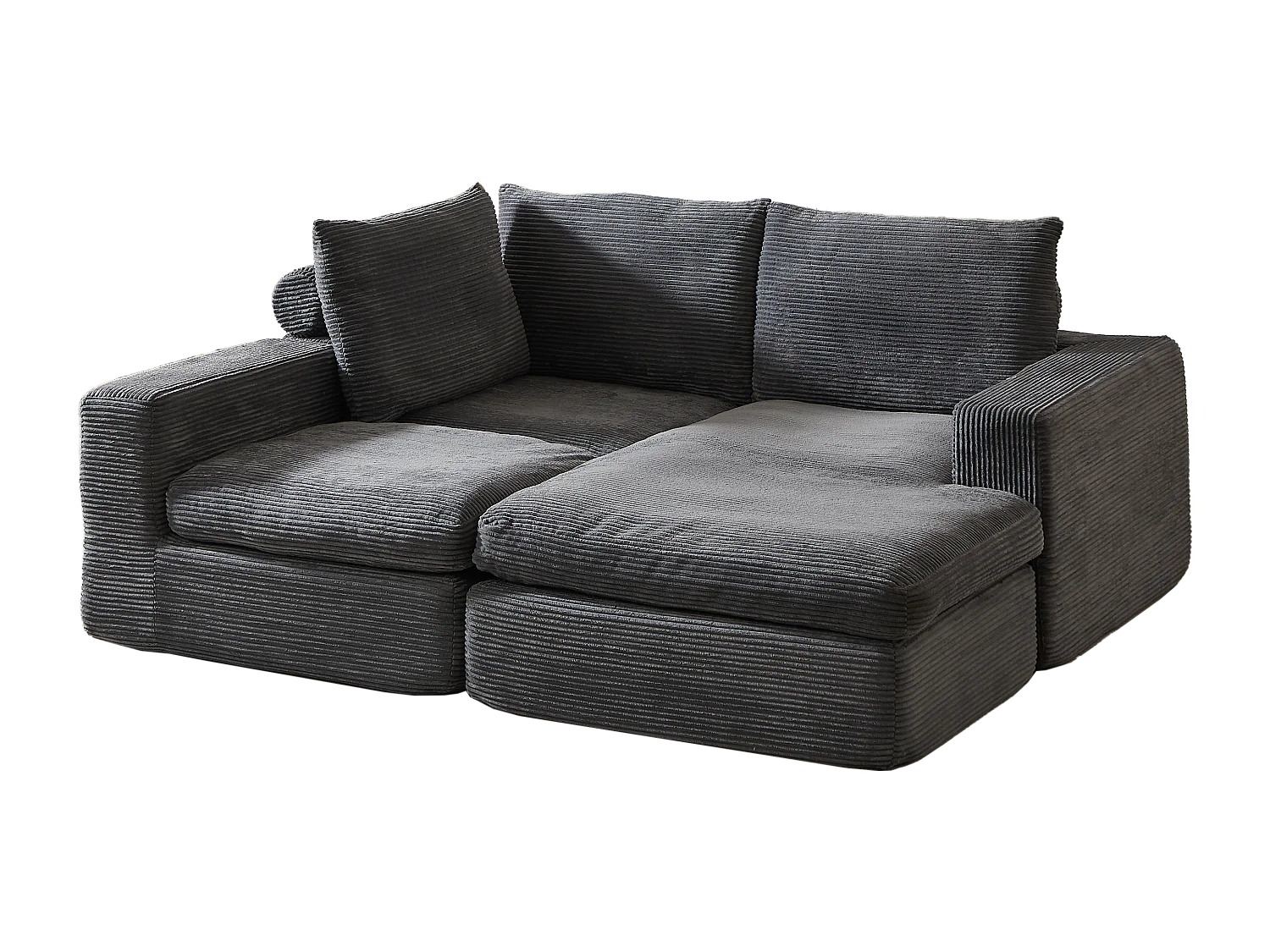 Divano angolare a 3 posti con chaise longue e 3 cuscini - Velluto a coste grigio scuro