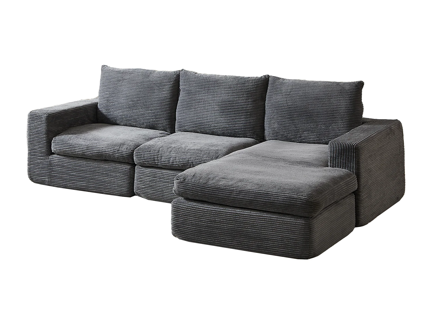 Divano angolare a 3 posti con chaise longue e 3 cuscini - Velluto a coste grigio scuro