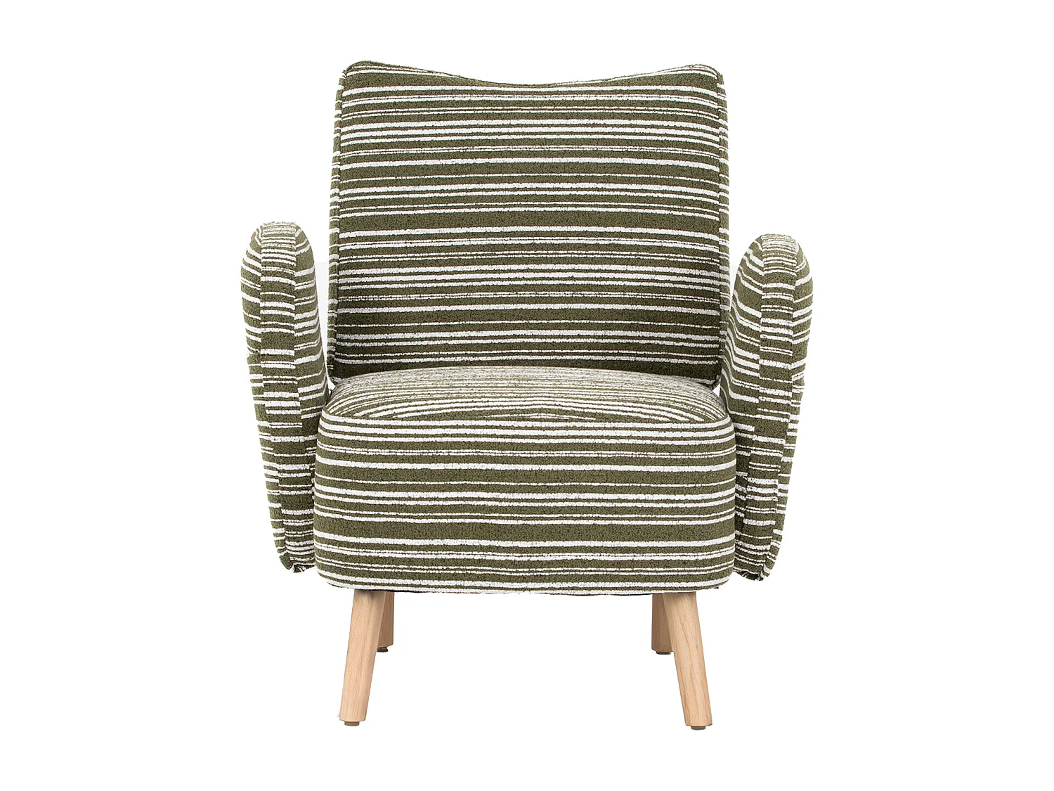 Fauteuil in olijfgroene boucléstof - Houten poten - Voor woonkamers, slaapkamers en kantoren