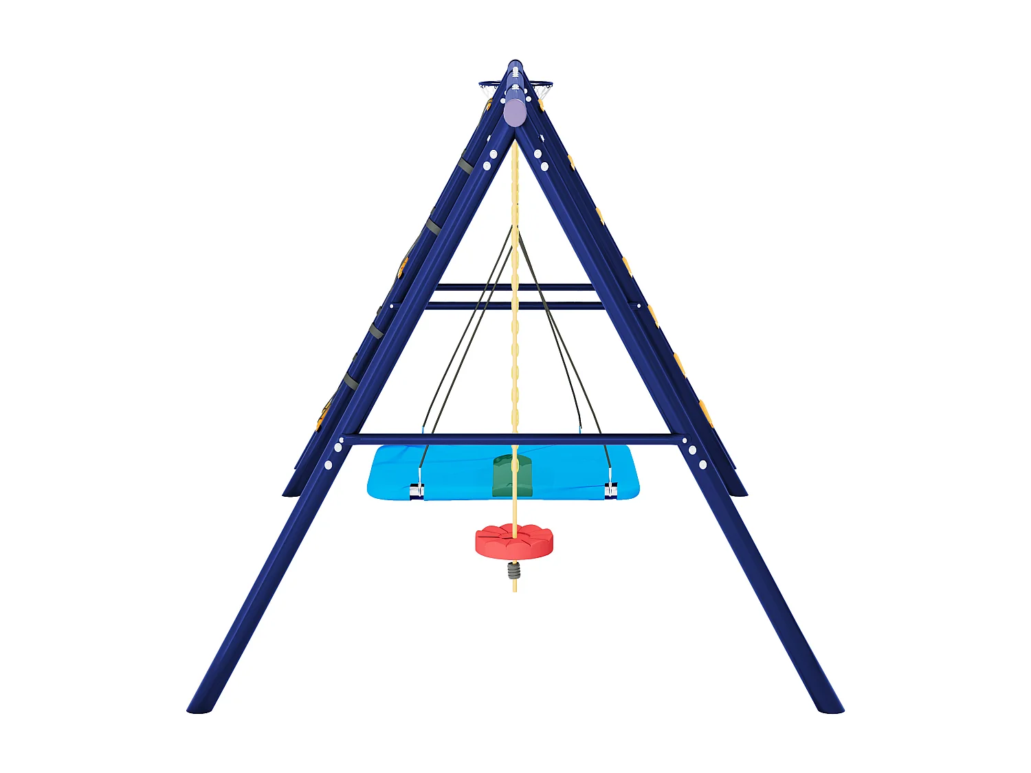 Ensemble balançoire extérieur en acier bleu - 3 balançoires + structure à grimper + panier