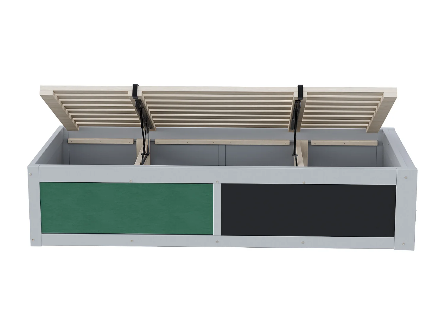 Lit coffre enfant 90x200 cm avec tablette d'écriture - Sans de tête de lit - Gris