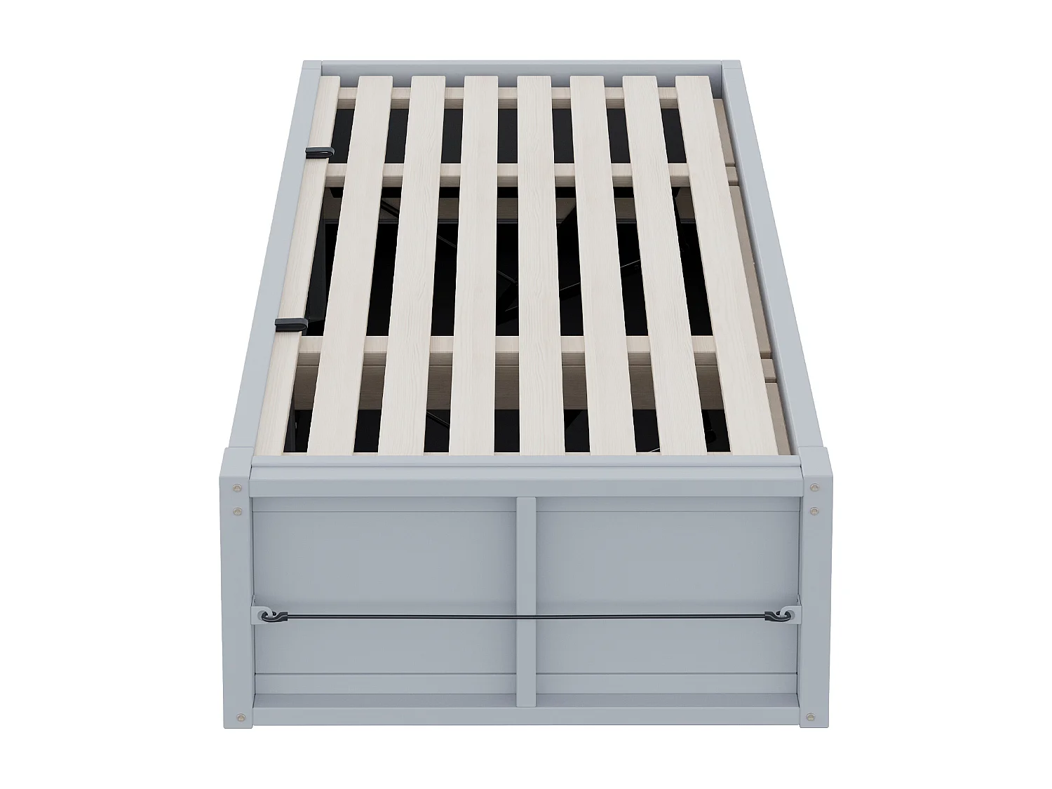 Lit coffre enfant 90x200 cm avec tablette d'écriture - Sans de tête de lit - Gris