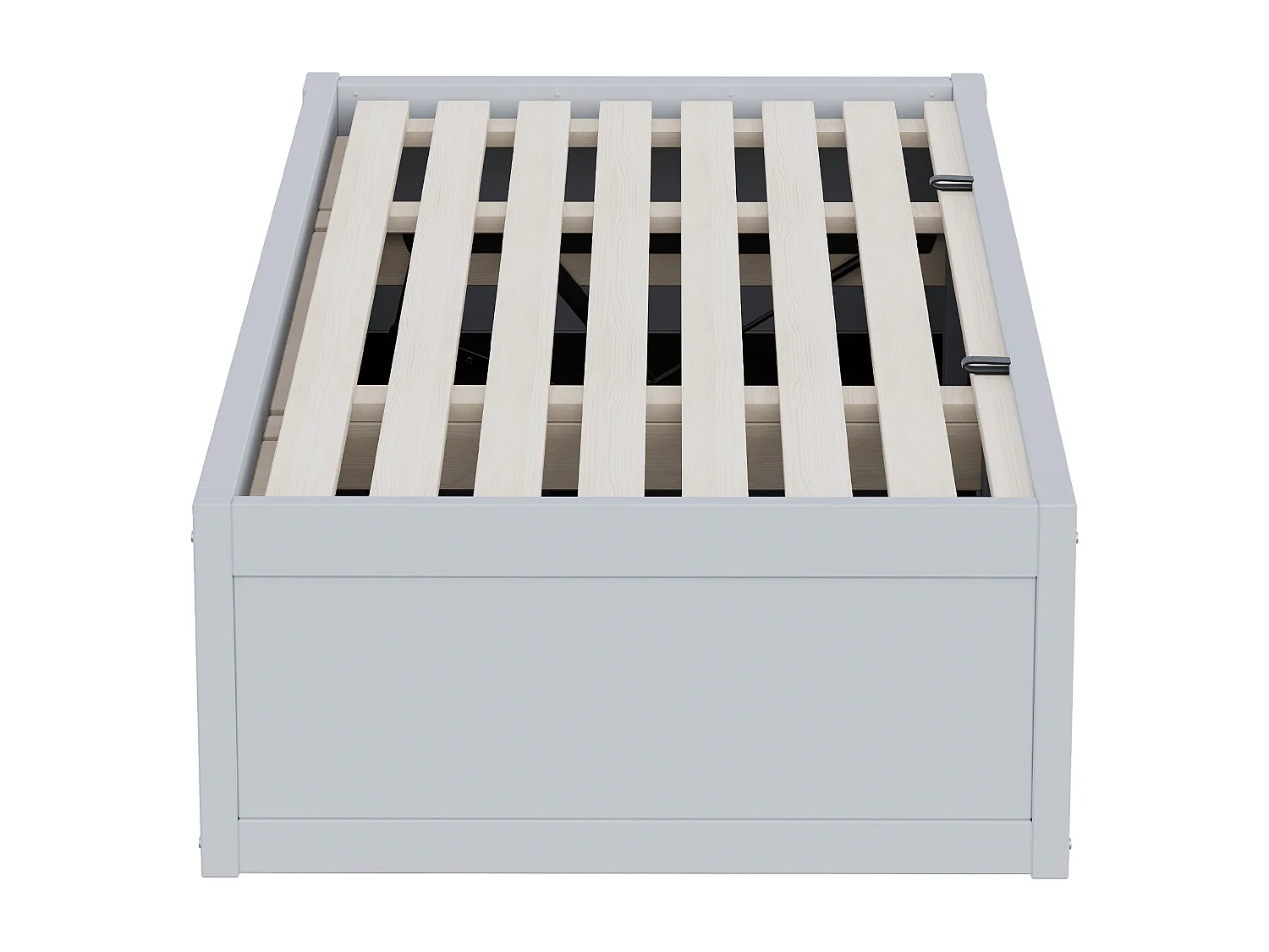 Lit coffre enfant 90x200 cm avec tablette d'écriture - Sans de tête de lit - Gris