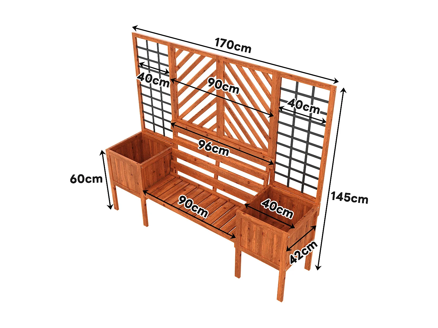 Jardinière avec treillis et banc en bois brun 170x145x42 cm