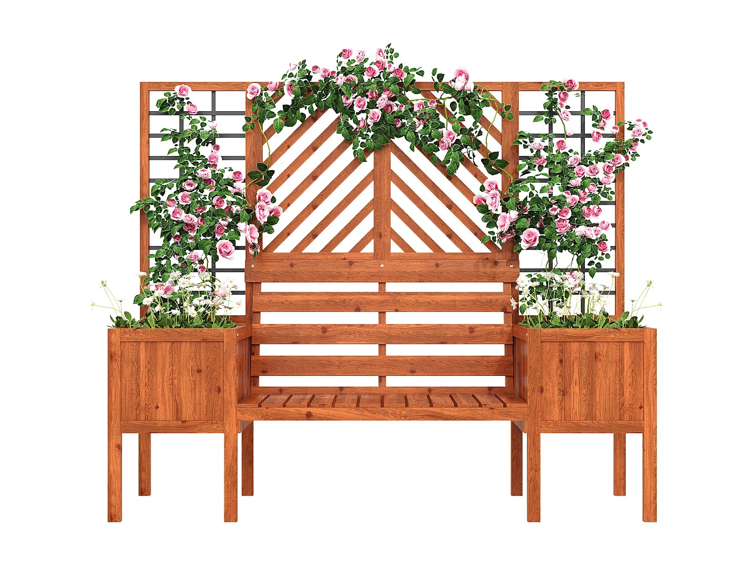 Jardinière avec treillis et banc en bois brun 170x145x42 cm